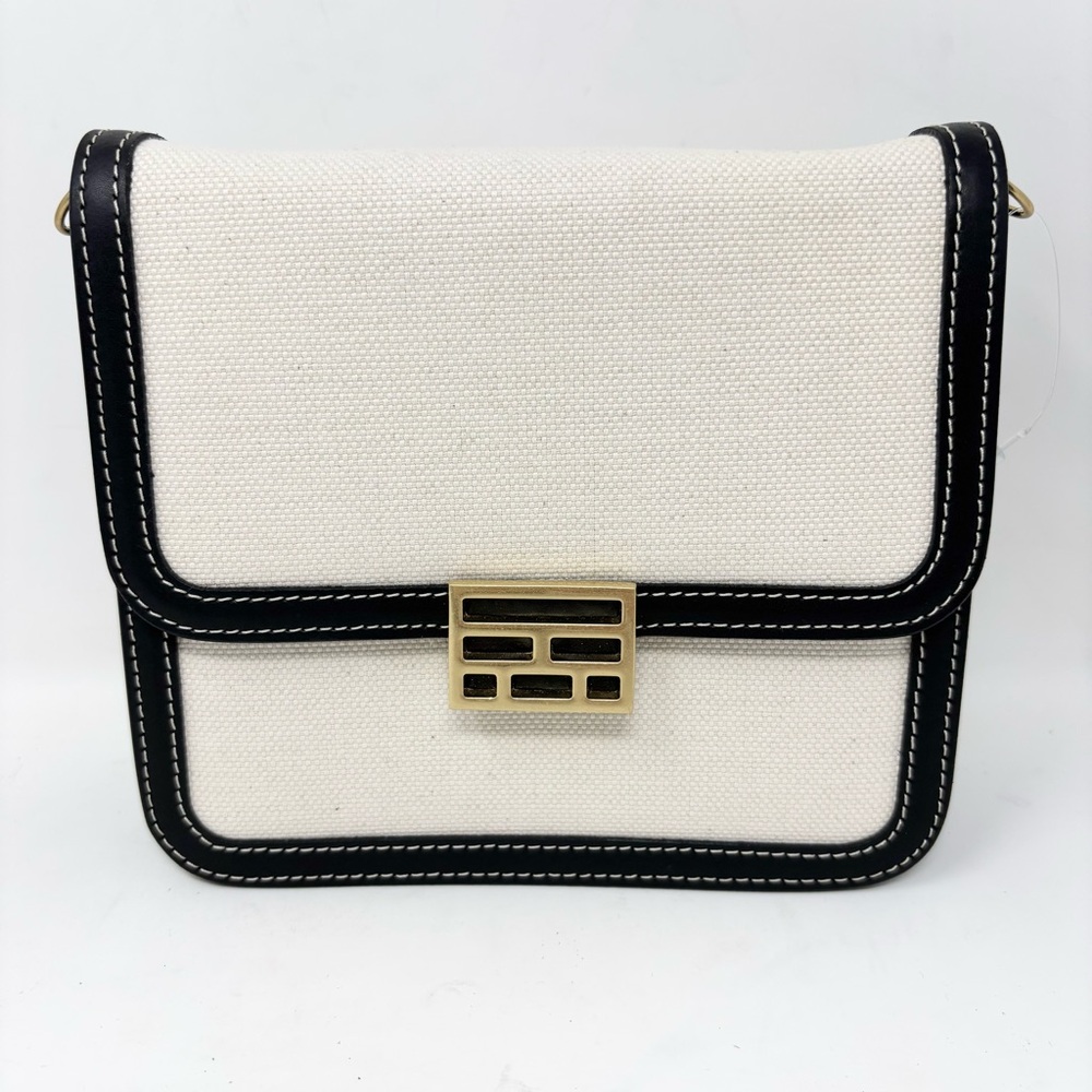 FRAME Le Signature Mini Bag Black Cream Canvas Leather Crossbody Brass Hardware - Picture 4 of 15